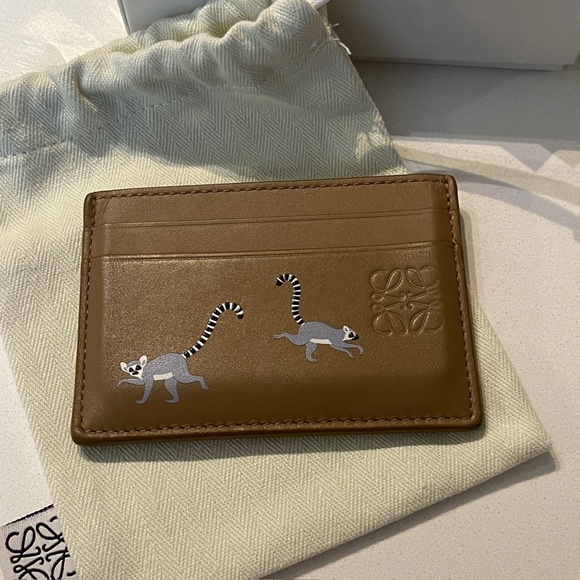 LOEWE x Suna Fujita Lemur Brown Calfskin Leather Card Holder wallet w/ Box - Picture 6 of 16